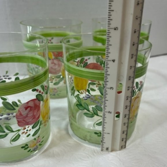 VTG Hand Painted Wide Rim Floral Drink Glasses Double Old Fashion 16oz SET OF 4 - Picture 7 of 15